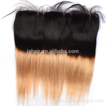 two tone 1b#27 colour straight virgin brazilian hair cheap human hair lace closure with baby hair
